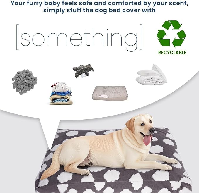 Faux Fur Dog Bed Covers – Ultra Soft Rose Velvet, Removable & Washable, Cozy & Durable,Large Pet Bed Cover Only (No Filling) – Gray, (Cloud Dark Gray, 44" L x 32" W x 4.5" Th)