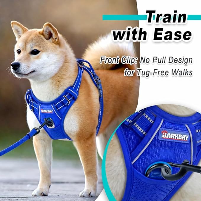 BARKBAY Dog Harness No Pull Mesh for Small Dogs - Adjustable, Reflective, Comfortable, No Choke, Heavy-Duty - Perfect for Outdoor Training, Walking, and Hiking-Strong&Durable- XS & Sapphire Blue Mesh