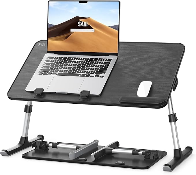 SAIJI Height & Angle Adjustable Laptop Stand for Bed, Lap Desk Bed Tray Table, Light Weight Foldable Portable Laptop Table for Couch Sofa Chair Floor Desk for Adults, Kids (Black)
