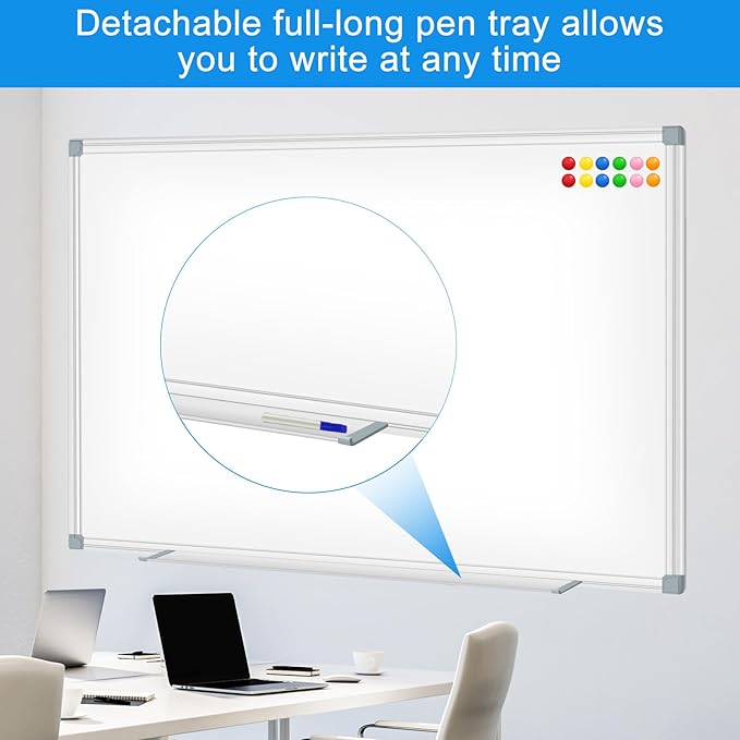 White Board Dry Erase Whiteboard for Wall 72x40 Aluminum Presentation Magnetic Whiteboards with Long Pen Tray, 12 Magnets, 3 Markers & 1 Eraser