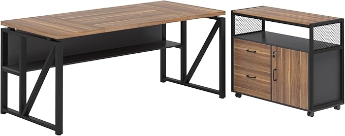 Tribesigns 63" Executive Desk with Reversible File Cabinet, Large L-Shaped Office Desk with Drawers, Business Furniture Workstation for Home Office