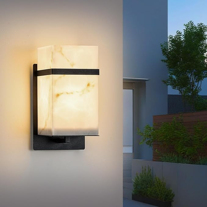 Outdoor Wall Light E26 Base Black Metal - Exterior Waterproof Lanterns with Resin Shade, Porch Sconces Wall Mount Lighting Brightens to Garage,Patio,Front Door (Bulb not Included)
