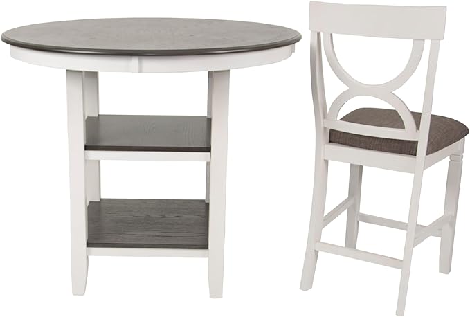 Poundex 5 Piece Counter Height Dining Set in White and Gray