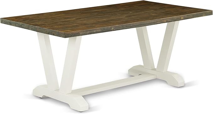 East West Furniture V077CE215-9 9 Piece Dining Room Set Includes a Rectangle Kitchen Table with V-Legs and 8 Baby Blue Linen Fabric Upholstered Parson Chairs, 40x72 Inch, Multi-Color