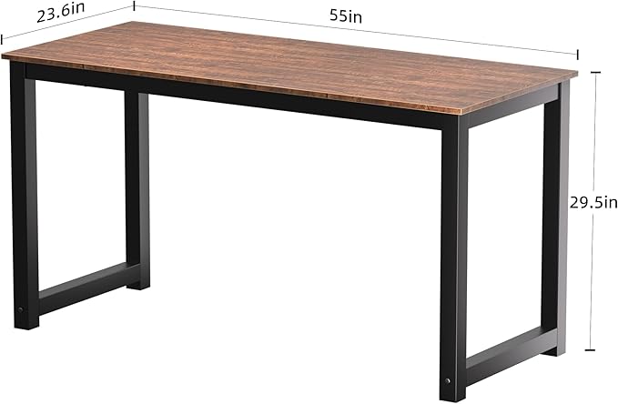 Decoholic 55 Inch Computer Desk, Home & Office PC Laptop Study Writing Table Workstation with Leg Bars, Modern Simple Industrial Style, Rustic Brown