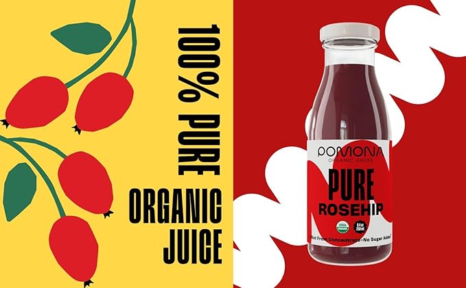 Pomona Organic Juices Pure Rosehip Juice, 8.4 Ounce Bottle (Pack of 12), Cold Pressed Organic Juice, Non-GMO, No Sugar Added, Not from Concentrate, Gluten Free, Kosher Certified, Preservative Free