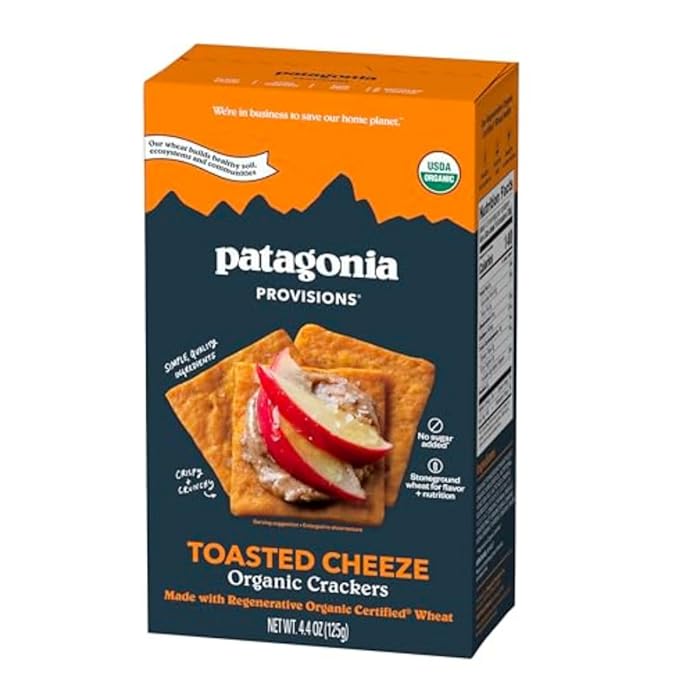 Patagonia Provisions Organic Toasted Cheeze Crackers – 3g Plant Protein Per Serving – Made with Wheat Flour & Sea Salt – Non-GMO, No Added Sugar - Crispy & Crunchy