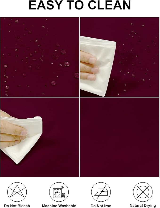 Fokitut 2 Pack Waterproof Rectangle Tablecloth, 90x156 Inch,Stain Resistant and Wrinkle Polyester Table Cloth, Fabric Table Cover for Kitchen Dining, Wedding, Party, Holiday Dinner-Burgundy