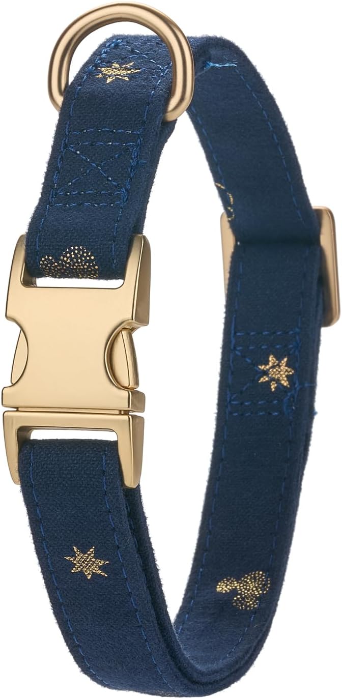 Cotton Fibric Dog Collar with High Grade Metal Buckle, for Medium Dogs(Dark Blue,Medium:12-19")