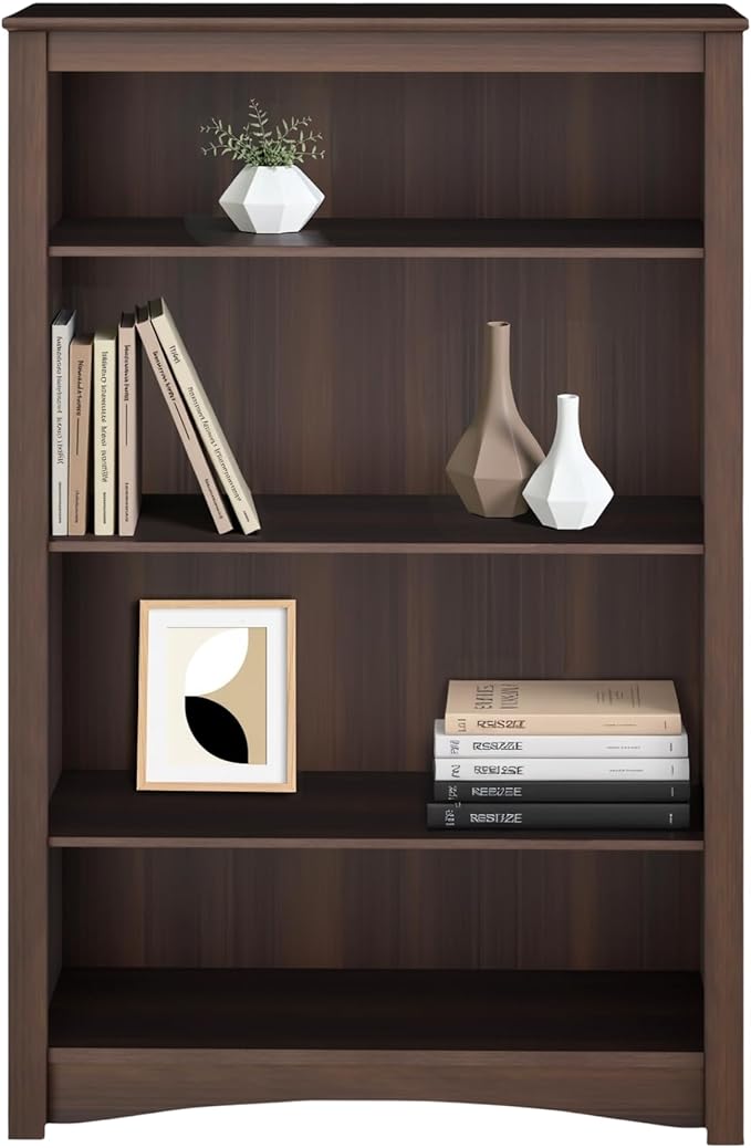 Prepac Sonoma 4-Tier Bookcase 48"H with 3 Adjustable Shelves, Espresso Storage Cabinet, Modern Display Cabinet, Bookshelf with Storage Shelves for Home Office, Living Room, Bedroom Organizer