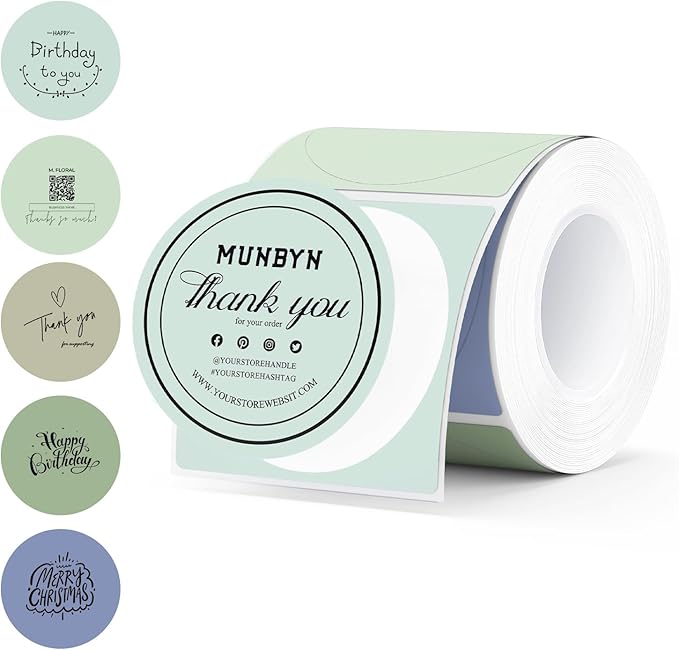 MUNBYN 2 Inch Circle Thermal Labels, Multicolor Thermal Label Stickers for Custom Logo, Candle, 150 Sheets/1 Roll