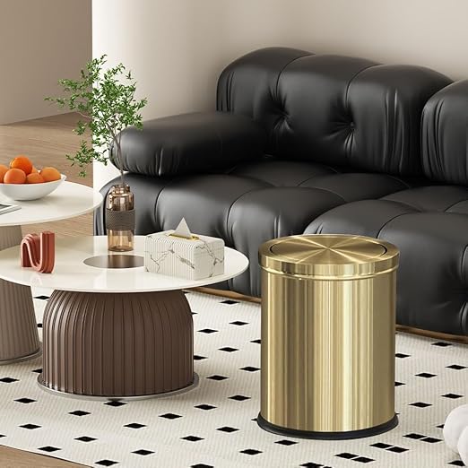 15L/4GAL Gold Bathroom Trash Can, Small Waste Basket with Flipping Lid,Modern Trash can, Golden Trash Can for Bathroom,Kitchen，Living Room,Hotel,Office(Singer Gold)