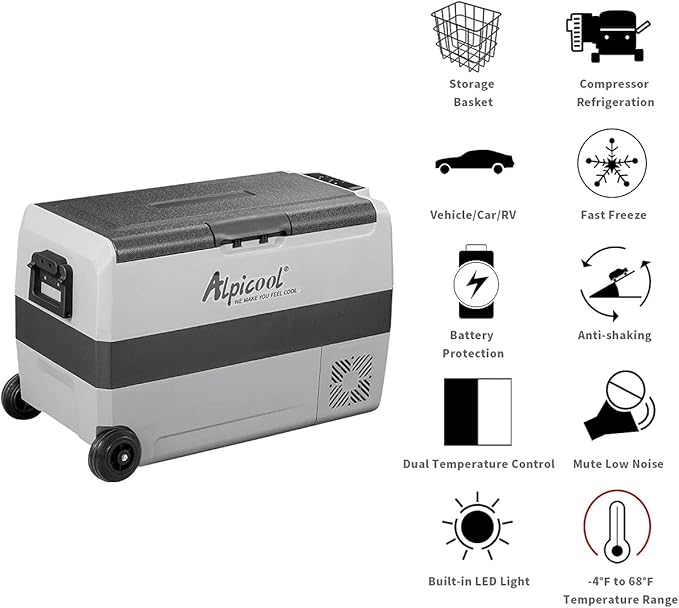 Alpicool T50 Dual Temperature Control 12 Volt Refrigerator 53 Quart Portable Car Fridge Freezer (-4°F~68°F) for Truck, RV, Boat, Camping and Travel