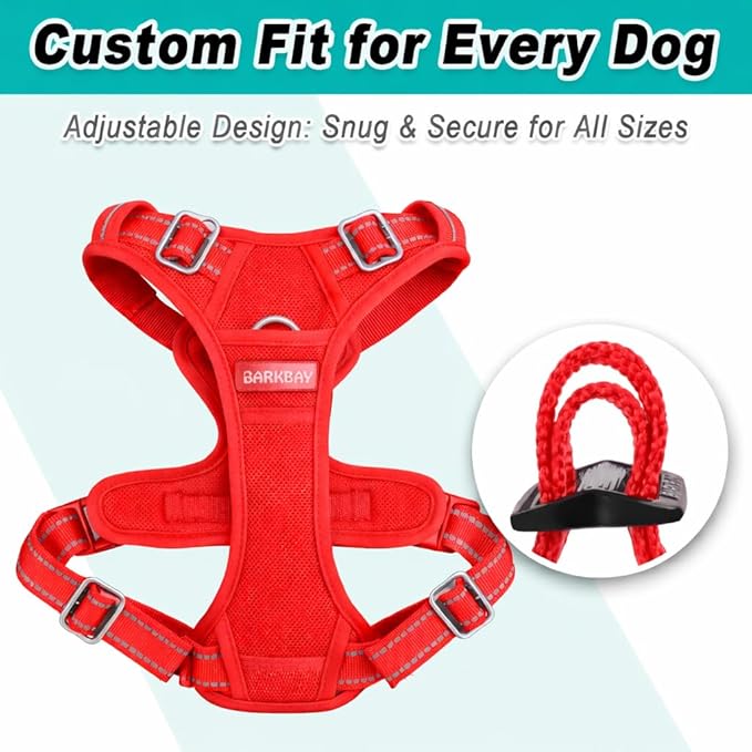 BARKBAY Dog Harness No Pull Mesh for Large Dogs - Adjustable, Reflective, Comfortable, No Choke, Heavy-Duty - Perfect for Outdoor Training, Walking, and Hiking - Strong & Durablee - XL & Red Mesh