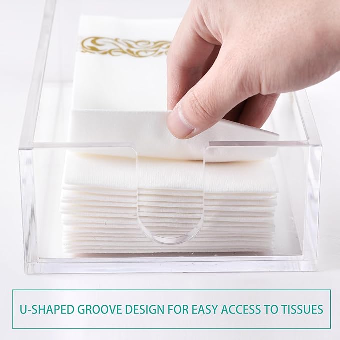 Rubtlamp 1Pcs Clear Napkin Holder Bathroom - 0.27Inch Thickness Bathroom Acrylic Guest Towel Holder - Acrylic Hand Towel Tray for Kitchen, Parties, Weddings, Party, Hotel (Clear, 9”X5.5”X2.5”)