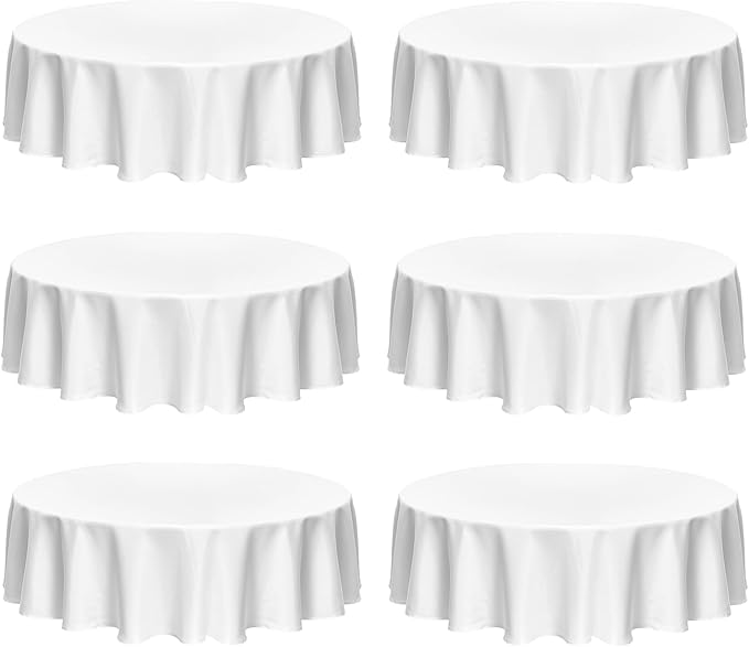 Fitable Faux Linen Round Tablecloths 90 Inch, 6 Pack - Fabric Textured Table Clothes for Round Folding Tables, Washable Neutral Table Covers for Wedding, Party, Banquet, Birthday, White
