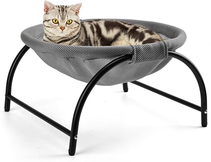 Raised Cat Hammock Bed, Standing Cat Cot with Washable Mesh, Pet Bed for for Kittens, 17.1 x 17 x 9.5 inches