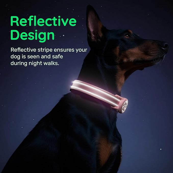 Airtag Dog Collar, Reflective Ultra-Durable Nylon Padded with QR Code Buckle & IP68 Waterproof Air Tag Holder Compatible for Apple AirTag, Comfortable for Small Medium Large Dogs(Pink,L)