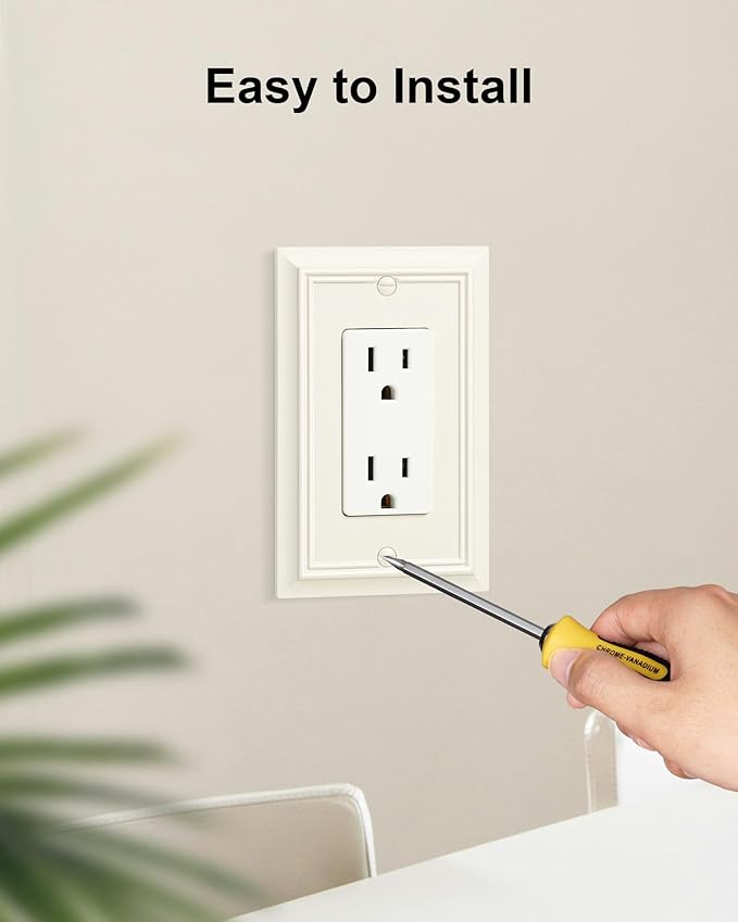6-Pack Decorator Wall Plate Cover, Light Almond Decorative Switch Plates and Outlet Covers, Durable Natural Bamboo Fiber Wall Plates for Electrical Outlets, Receptacle, GFCI Outlet, Dimmer Switch