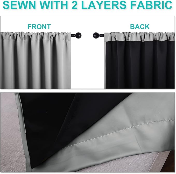 NICETOWN 100% Blackout Curtains with Black Liners, Thermal Insulated Rod Pocket Full Blackout 2-Layer Lined Drapes, Noise Reducing Window Draperies for Nursery (Silver Gray, 2 Panels, 52 W by 54 L)