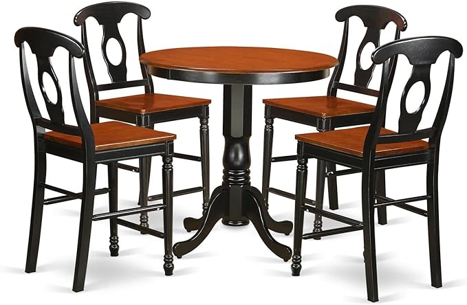 East West Furniture JAKE5-BLK-W 5 Piece Counter Height Pub Set Includes a Round Dining Table with Pedestal and 4 Dining Room Chairs, 36x36 Inch, Black & Cherry