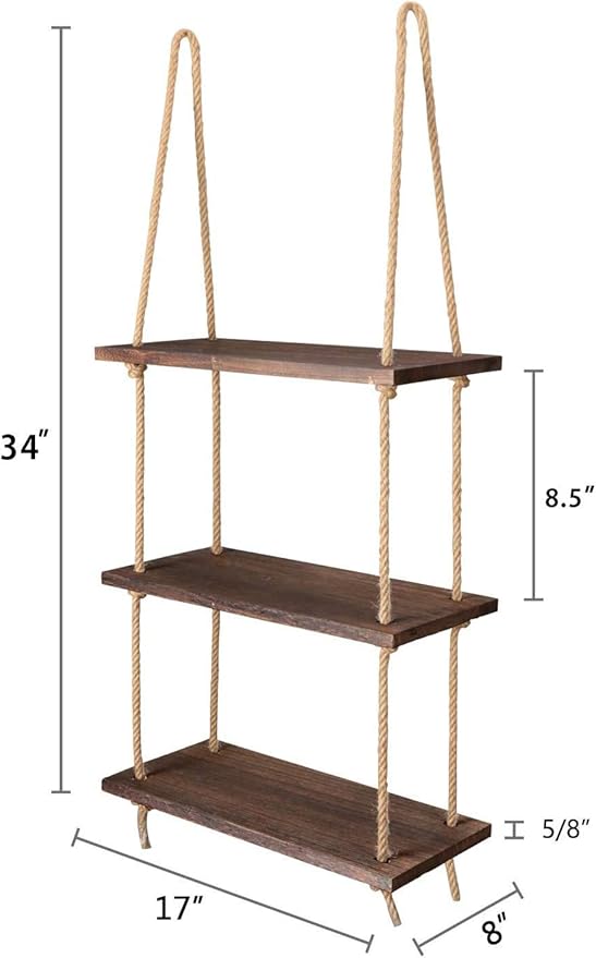 Mkono Hanging Shelves 3 Tier Rustic Wood Floating Wall Shelves Photo Plant Display Hanging Storage Shelf Home Decor for College Dorm Room Decor Bathroom Living Room Bedroom Apartment