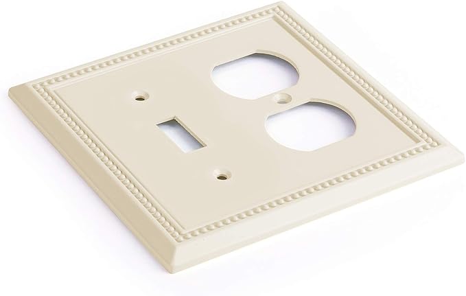 Henne Bery Sunken Pearls Heavy Duty Decorative Wall Plate Switch Plate Outlet Cover, Durable Solid Zinc Alloy (Toggle/Duplex, Light Almond)