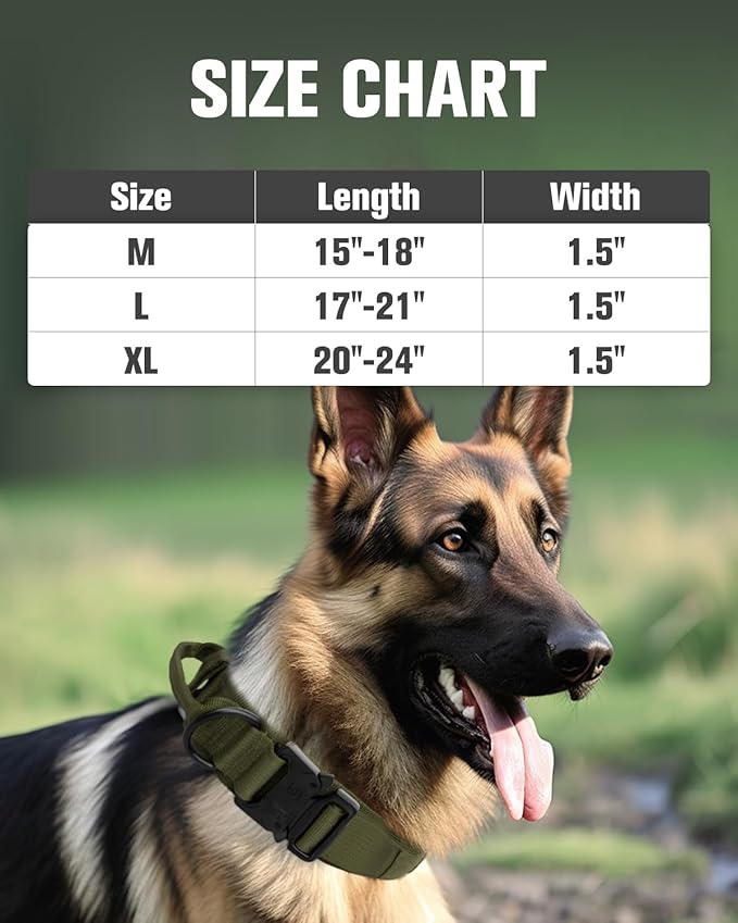 Joytale Tactical Dog Collar with Handle, Adjustable Heavy Duty Military Collar with 2 Patches for Training, Suitable for Medium Dogs, ArmyGreen, M