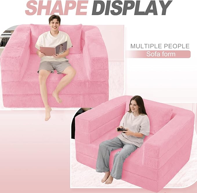 Futon Sofa Bed with Pillow, 3-in-1 Sleeper Sofa Bed with Removable Cover, Convertible Floor Sofa Bed, No Assembly Boneless Couch for Living Room, Bedroom