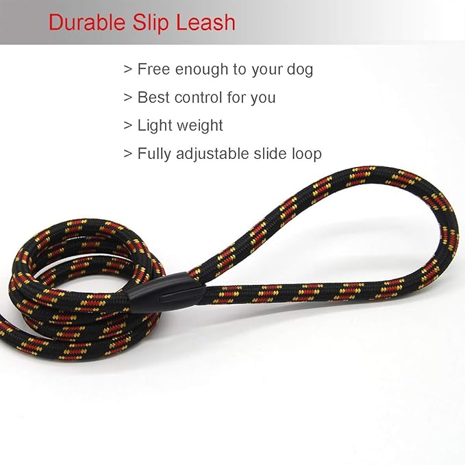 Coolrunner Durable Dog Slip Rope, 5 FT Training Leash, Strong Adjustable Pet Slipknot for Small Medium Dogs (10-80 lb) Black