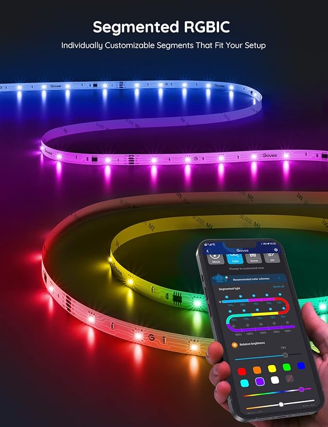 Govee RGBIC LED Strip Lights, 32.8ft Smart LED Lights for Bedroom, Bluetooth LED Lights APP Control, DIY Multiple Colors on One Line, Color Changing LED Strip Lighting Music Sync, Home Decor