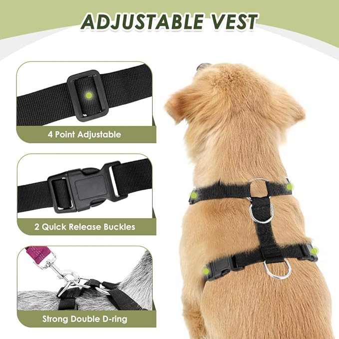 Lukovee Dog Seat Belt for Car, Adjustable Dog Car Harness for Large Medium Small Dogs, Soft Padded & Breathable Mesh Dog Seatbelt with Car Strap and Carabiner (Rose,L)