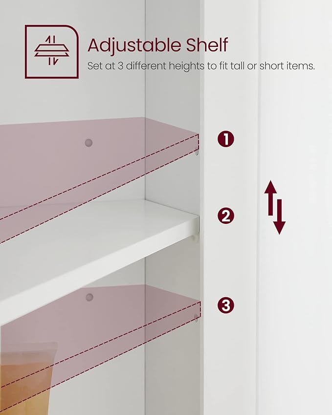 VASAGLE Corner Cabinet, Tall Corner Storage Cabinet with 2 Doors and 4 Adjustable Shelves, for Bathroom Kitchen Living Room, Modern Farmhouse Design, White UBBC541P31