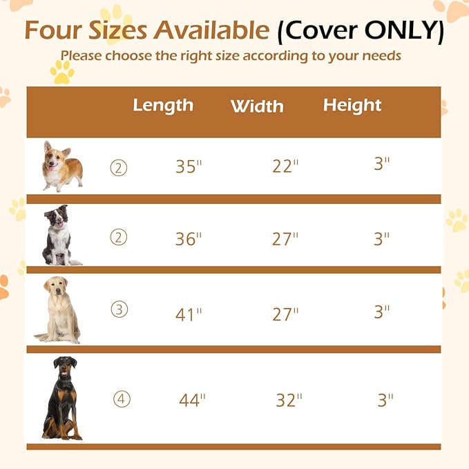 Dog Bed Cover, Washable Replacement Large Dog Bed Sheet with 3-Sided Continuous Zipper, Waterproof Liner, Soft Plush, Pet Mattress Fluffy Protector, 36x27x3 inch - L, Cover Only Grey