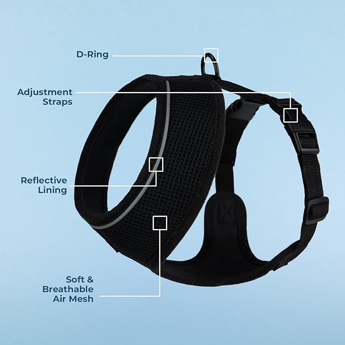 Voyager Aerolite Over The Head Dog Harness, No Pull Breathable Air Mesh Vest, Quick Dry with Reflective Stitching, Adjustable Escape Resistant Harness for Small Medium Large Dogs - Black, X-Small