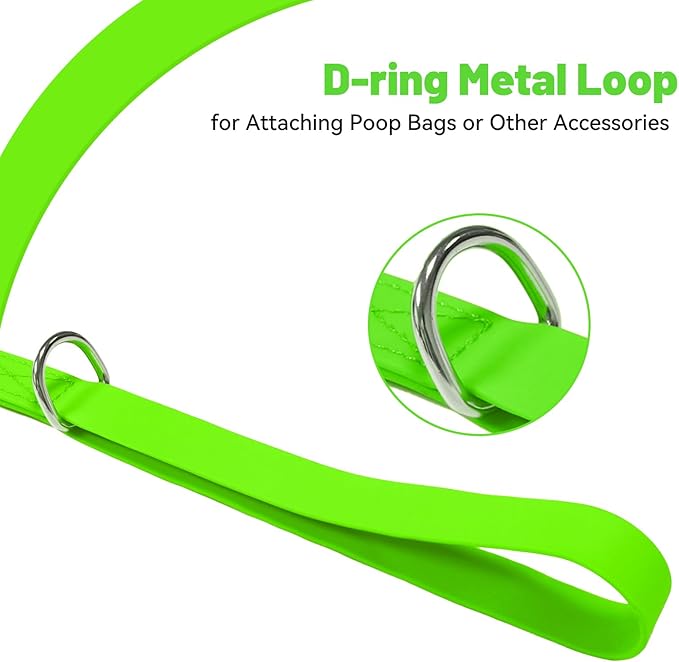 Waterproof Dog Leash, 5/6 FT Durable Odor-Proof Dog Leashes with Strong Metal Hooks Fits Small Medium or Large Dogs (Green, 5FT - 3/4 inch Width)