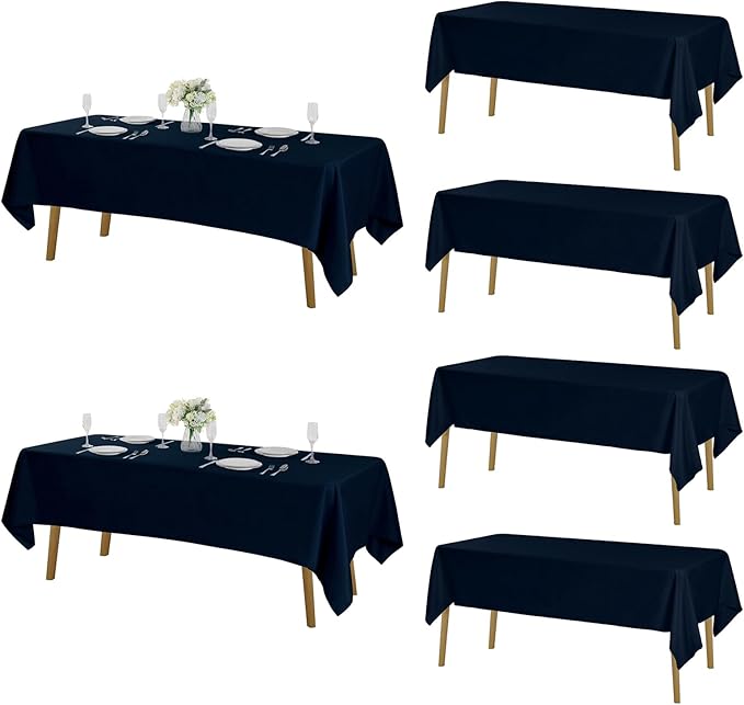 Fokitut 6 Pack Rectangle Tablecloth, 60x120 Inch, Stain Resistant and Wrinkle Polyester Table Cloth, Fabric Table Cover for Kitchen Dining, Wedding, Party, Holiday Dinner-Navy