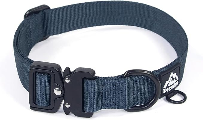 Heavy Duty Dog Collars for Medium and Large Dogs - Adjustable, Chew Proof Nylon Collar with Metal Quick Release Buckle and D-Ring for Dog Tags (Navy Blue, XL)