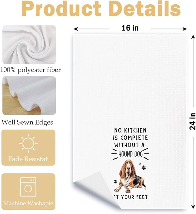Funny Hound Dog Hand Towels for Kitchen Home Bathroom Decor, A Kitchen is Not Complete Without A Hound Dish Towel, Dog Lovers Gift, 16×24 Inch