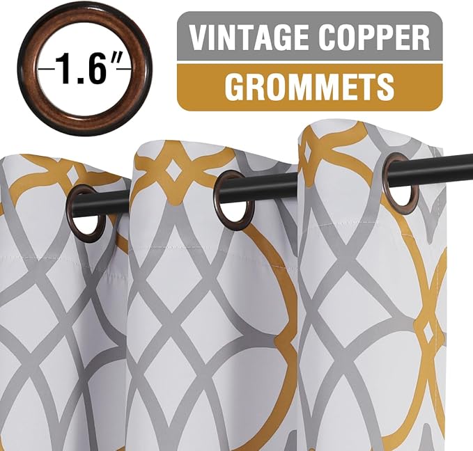 H.VERSAILTEX Blackout Curtains Printed Design for Bedroom 84 Inch Length 2 Panels Set Thermal Insulated Curtains for Living Room Geometric Modern Grommet Window Drapes, Mustard and Grey