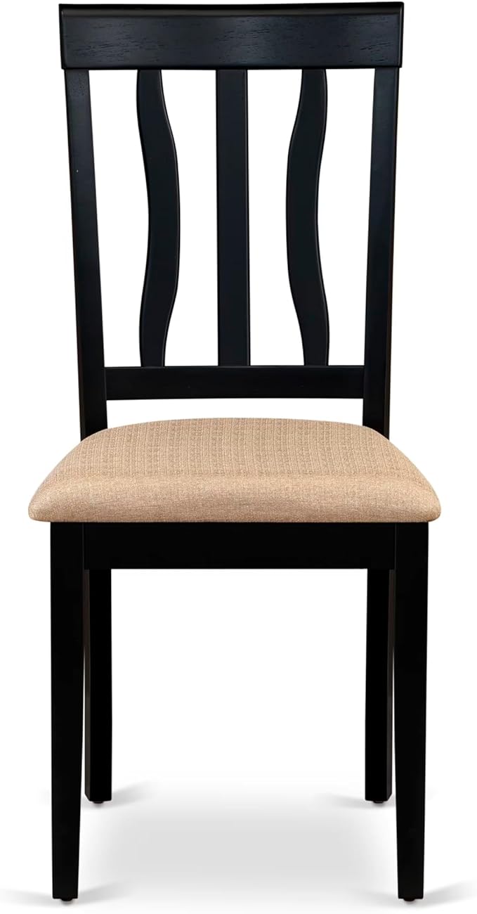 East West Furniture LGAN7-BCH-C 7 Piece Dining Table Set Consist of a Rectangle Wooden Table with Butterfly Leaf and 6 Linen Fabric Dining Room Chairs, 42x84 Inch, Black & Cherry