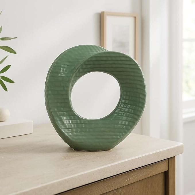 Ceramic Decorative Object – Table Home Decor Accent, Tabletop Decor For Shelf Or Console, Modern Decorative Objects For Collected, Minimal Styling – 8", Green