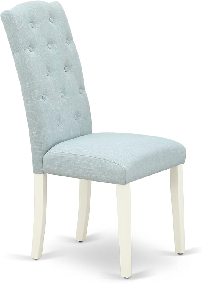 East West Furniture V077CE215-6 6 Piece Modern Dining Table Set Contains a Rectangle Wooden Table and 4 Baby Blue Linen Fabric Upholstered Chairs with a Bench, 40x72 Inch, Multi-Color