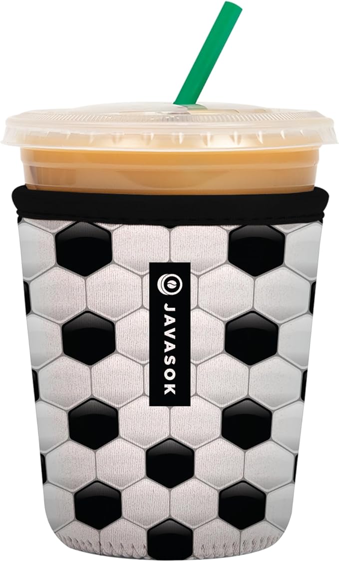 Sok It JavaSok Iced Coffee & Cold Soda Insulated Neoprene Cup Sleeve (Soccer, Small: 16-20oz)