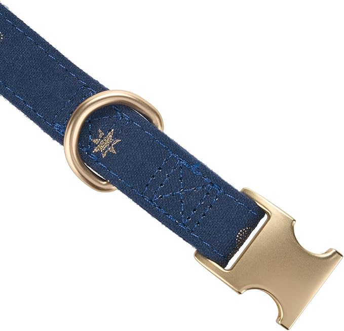 Cotton Fibric Dog Collar with High Grade Metal Buckle, for Medium Dogs(Dark Blue,Medium:12-19")