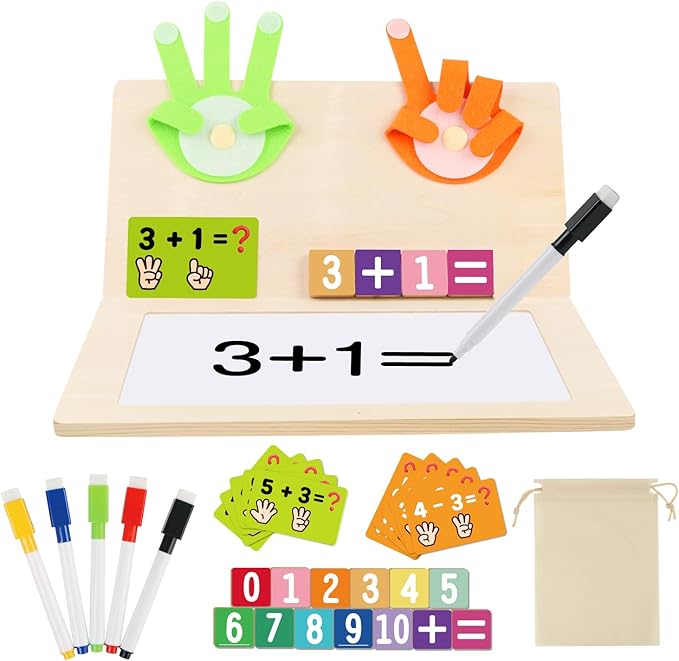 Number Blocks Toys for Kids Wooden Montessori Toys for 3 4 Years Old Boy Girl Toddler Fingers Arithmetic Educational Math Manipulatives with Whiteboard 5-7 Preschool Learning Activities Counting Game