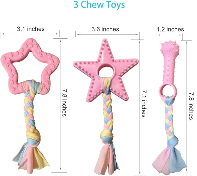Puppy Toys for Teething, Puppy Chew Toys for Small Dogs, Crinkle Dog Toys Small Breed Boredom and stimulating, Dog Toys for Small Dogs, Pink, 5-Pack