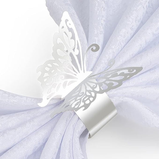 150PCS Butterfly Napkin Rings for Luxury Banquet Style, Reusable Paper Napkin Holders for Wedding Banquet Dinner Table Decor, and Catering Party Services (Silver)