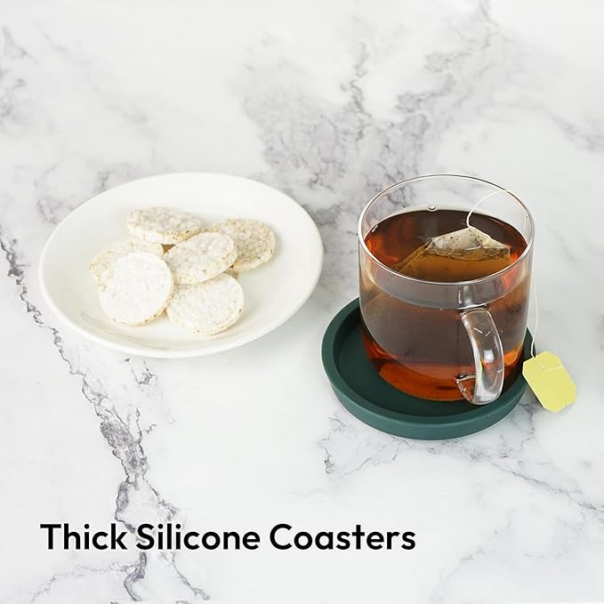 Carrotez Thick Silicone Coasters for Drinks, Round Bulky Cup Coasters for Coffee Table, Desk, Set of 2 - Green