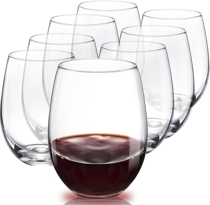 Set Of 8 Stemless Wine Glasses,Hand Blown Red Wine Glasses,Crystal Drinking Glasses Clear Glass Wine Tumbler,18.5oz
